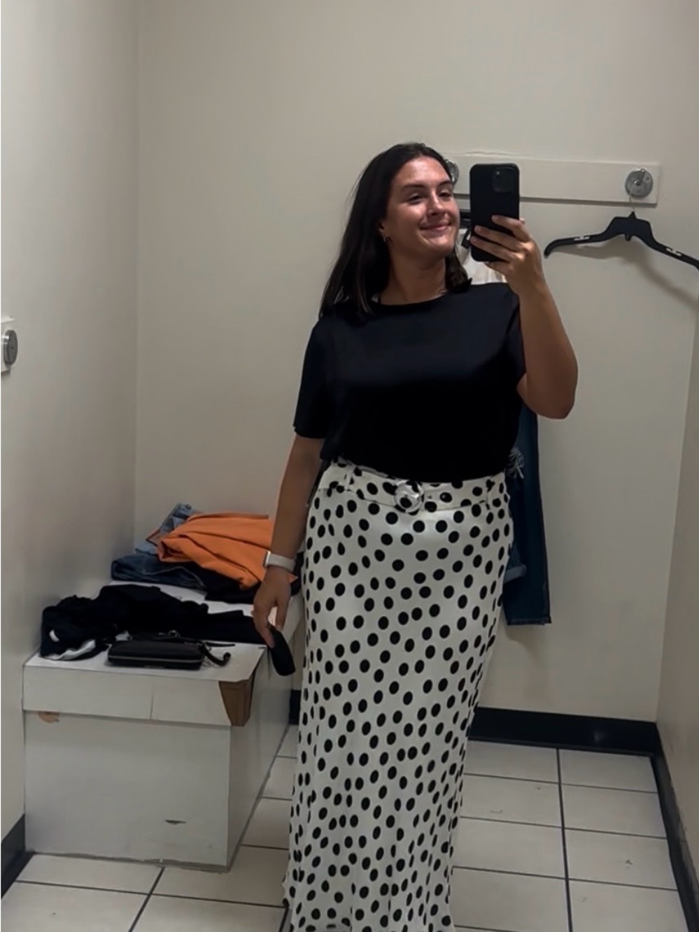 Worthington White Maxi Skirt with Black Polka Dots